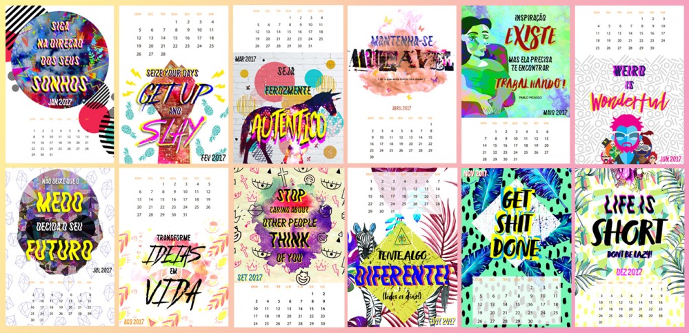 Calendário diferentão para colorir os seus meses em 2017!